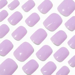 Claire's Ongles-Glossy Light Purple Squoval Vegan Faux Nail Set - 24 Pack