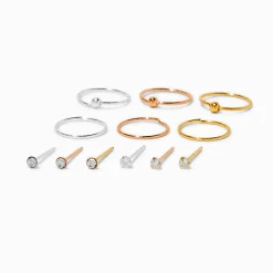 Claire's Bijoux De Piercing-22G Mixed Metal Sterling Silver Nose Studs & Hoop - 12 Pack