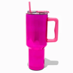 Claire's Gourdes Et Tasses-Gobelet à anse en acier inoxydable rose brillant