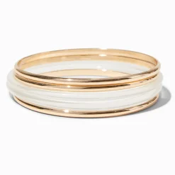 Claire's Bracelets-Gold-tone & Clear Resin Bangle Bracelets - 5 Pack