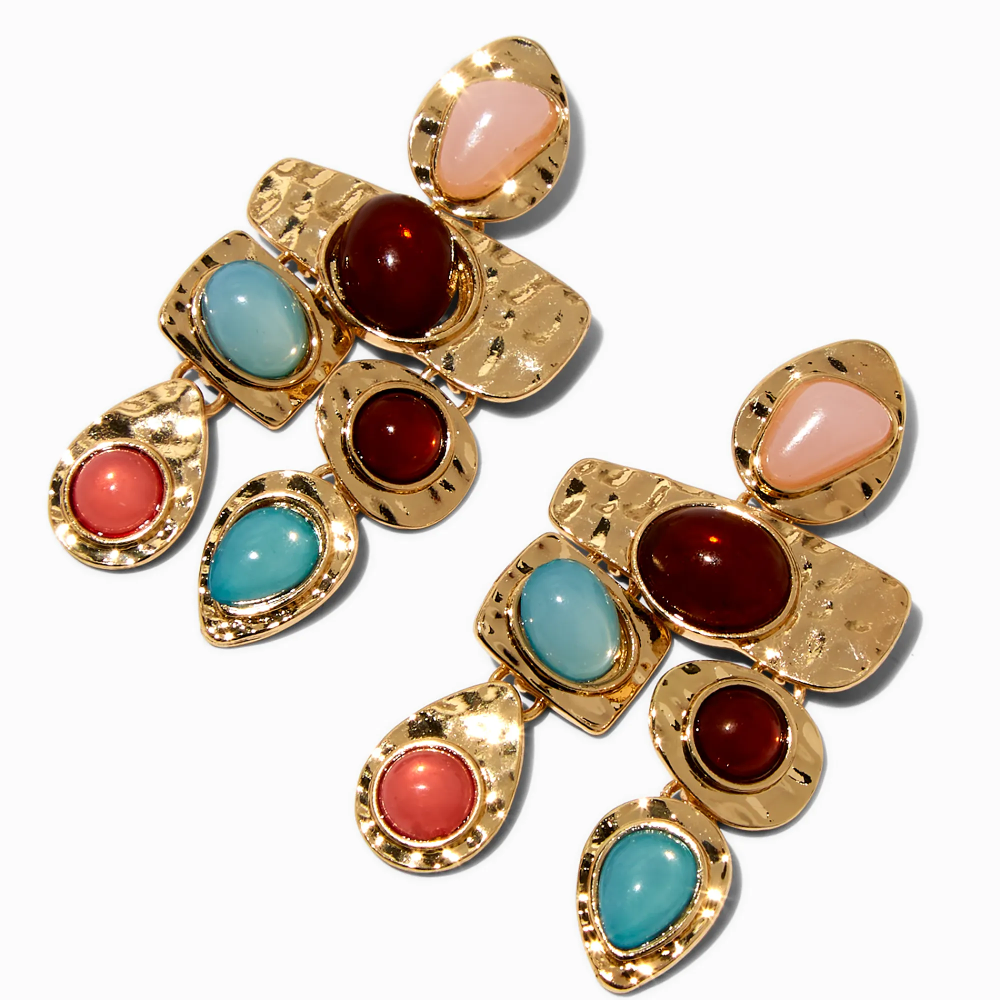 Claire's Pendantes-Gold-tone Boho Gemstone Chandelier Drop Earrings