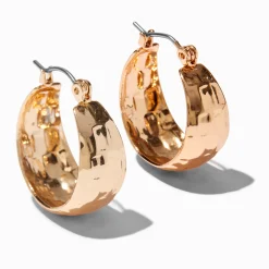 Claire's Anneaux-Gold-tone Chunky Textured Hoop Earrings