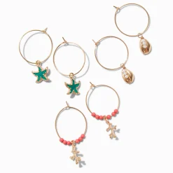 Claire's Anneaux-Gold-tone Coral Sea Shell Hoop Earrings - 3 Pack