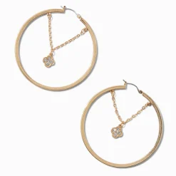 Claire's Anneaux-Gold-tone Crystal Clover Chain 60mm Hoop Earrings