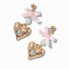 Claire's Pendantes-Gold-tone Crystal Heart Pink Bow Drop Earrings