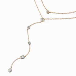 Claire's Colliers-Gold-tone Cubic Zirconia Delicate Drip Y-Neck Multi-Strand Necklace
