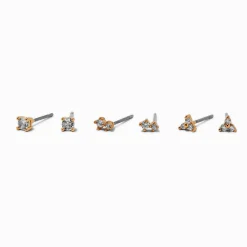 Claire's Clous D'oreilles-Gold-tone Cubic Zirconia 3mm Mixed Stud Earrings - 3 Pack