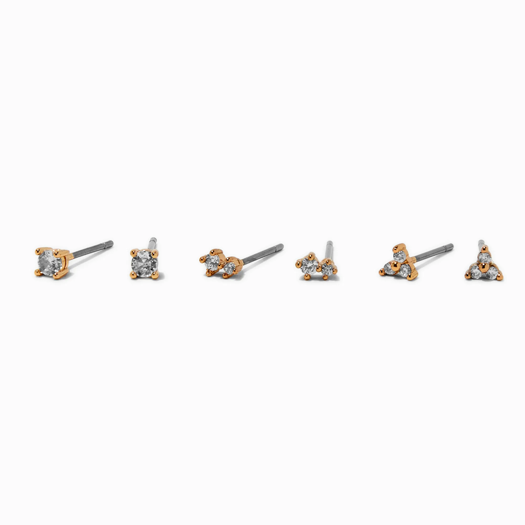 Claire's Clous D'oreilles-Gold-tone Cubic Zirconia 3mm Mixed Stud Earrings - 3 Pack
