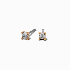Claire's Clous D'oreilles-Gold-tone Cubic Zirconia 3mm Round Stud Earrings