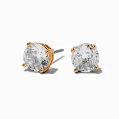 Claire's Clous D'oreilles-Gold-tone Cubic Zirconia 7mm Round Stud Earrings