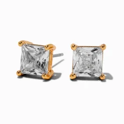Claire's Clous D'oreilles-Gold-tone Cubic Zirconia 7mm Square Stud Earrings
