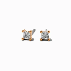 Claire's Clous D'oreilles-Gold-tone Cubic Zirconia 3mm Square Stud Earrings