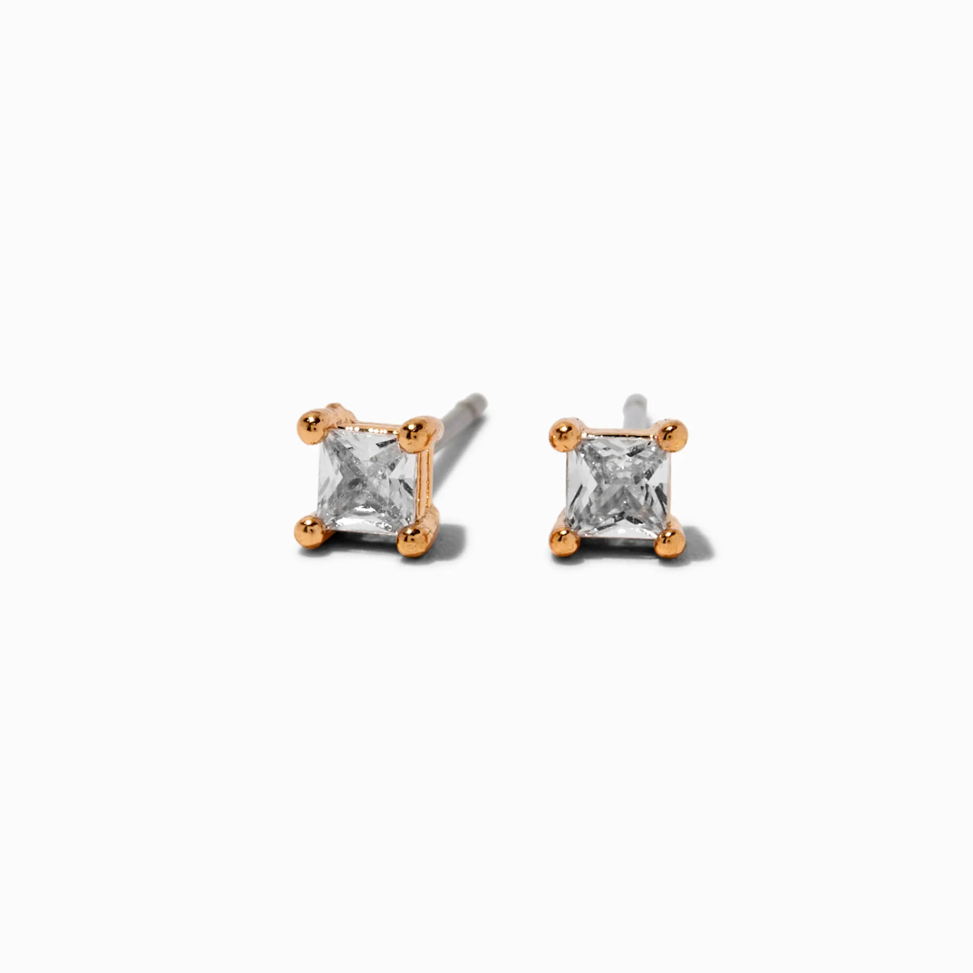 Claire's Clous D'oreilles-Gold-tone Cubic Zirconia 3mm Square Stud Earrings