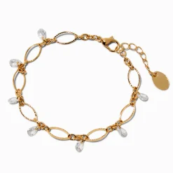 Claire's Bracelets-Gold-tone Delicate Oval Cubic Zirconia Chain Bracelet