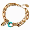 Claire's Bracelets-Gold-tone Enamel Shell Multi Strand Chain Bracelet