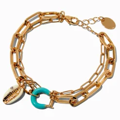 Claire's Bracelets-Gold-tone Enamel Shell Multi Strand Chain Bracelet