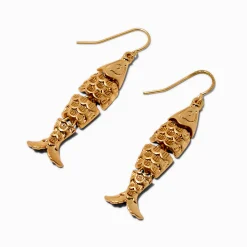 Claire's Pendantes-Gold-tone Fish Linear Drop Earrings