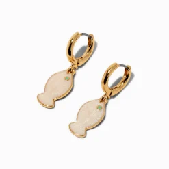 Claire's Anneaux-Gold-tone Iridescent Fish Clicker Hoop Earrings