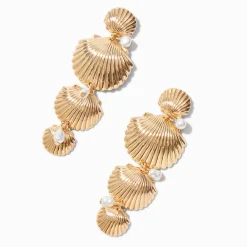 Claire's Pendantes-Gold-tone Layered Seashell Drop Earrings