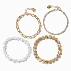 Claire's Bracelets-Gold-tone Mixed Shell Bracelet Set - 4 Pack