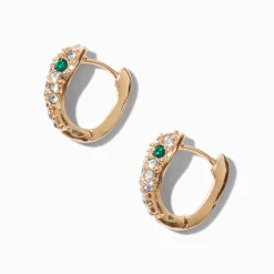 Claire's Anneaux-Gold-tone Pavé Snake Huggie Hoop Earrings