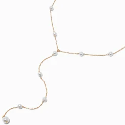 Claire's Colliers-Gold-tone Pearl Confetti Y-Neck Chain Necklace