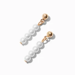 Claire's Pendantes-Gold-tone Pearl Micro Drop Earrings