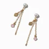 Claire's Pendantes-Gold-tone Pink Clover Pearl Chain Drop Earrings