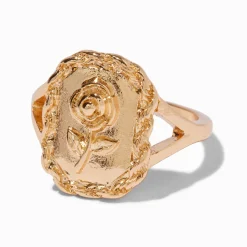 Claire's Bagues-Gold-tone Rose Stamped Signet Ring