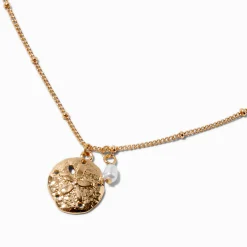Claire's Colliers-Gold-tone Sand Dollar & Pearl Pendant Necklace