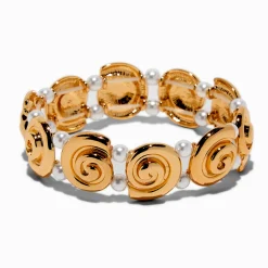 Claire's Bracelets-Gold-tone Sand Dollar & Pearl Stretch Bracelet