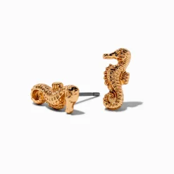 Claire's Clous D'oreilles|Compatible Airpods®-Gold-tone Seahorse Stud Earrings