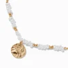 Claire's Colliers-Gold-tone Shell & Pearl Beaded Textured Disc Pendant Necklace