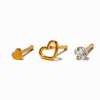 Claire's Bijoux De Piercing-Gold-tone Stainless Steel Cubic Zirconia 20G Heart Nose Rings - 3 Pack