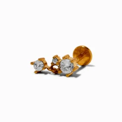 Claire's Bijoux De Piercing-Gold-tone Stainless Steel Cubic Zirconia 18G Triple Dangling Threadless Helix Earring