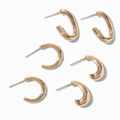 Claire's Anneaux-Gold-tone Swoop Oval Hoop Earring Stackables Set - 3 Pack