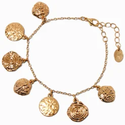 Claire's Bracelets-Gold-tone Textured Swirl Coin Charm Bracelet