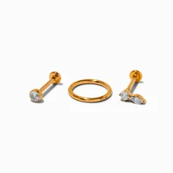 Claire's Bijoux De Piercing-Gold-tone Titanium Cubic Zirconia 18G Helix Earrings - 3 Pack