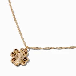 Claire's Colliers-Gold-tone Twisted Chain Textured Clover Pendant Necklace