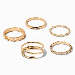 Claire's Bagues-Gold-tone Twisted Nail Rings - 5 Pack