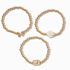 Claire's Bracelets-Gold-tone Uptown Stretch Bracelets - 3 Pack
