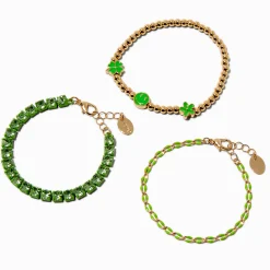 Claire's Bracelets-Green Enamel Heart Clover Bracelet Set - 3 Pack