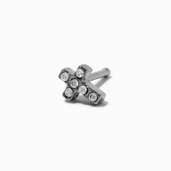 Claire's Bijoux De Piercing-20G Silver-tone Titanium Cubic Zirconia Cross Crystal Nose Stud