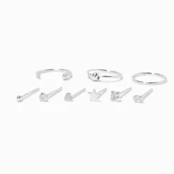 Claire's Bijoux De Piercing-22G Sterling Silver Dainty Crystal Nose Studs & Hoop - 9 Pack