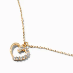 Claire's Colliers-Half Cubic Zirconia Heart Gold-tone Pendant Necklace