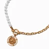 Claire's Colliers-Half Pearl Gold-tone Chain Coin Pendant Necklace
