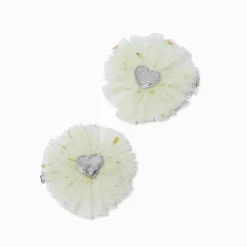 Claire's Barrettes Et Pinces-Heart Gold Bow Rosette Hair Clips - 2 Pack