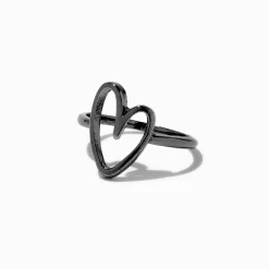 Claire's Bagues-Hematite Open Heart Ring