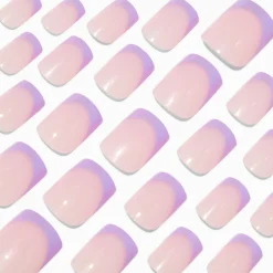 Claire's Ongles-Holographic Purple French Tip Medium Square Vegan Faux Nail Set - 24 Pack