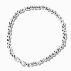 Claire's Bracelets-Infinity Charm Silver-tone Shot Bead Stretch Bracelet